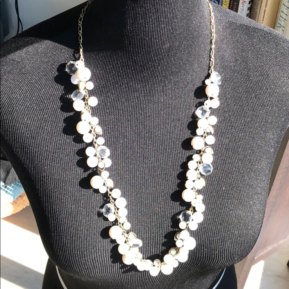 Pearl + Crystal Drops Long Necklace